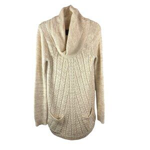 Anthropologie Guinivere Cowlneck Wool Blend Sweater w/ Pockets Cream NWT Sz S
